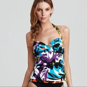 Miraclesuit Floral Halter Tankini Swimsuit Swim Top Sz 16 Look 10 lb Lighter!